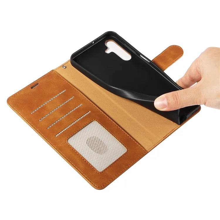Funda para Samsung Galaxy A35 5G con correa reforzada, bloqueo RFID, soporte y cartera de cuero - Marrón