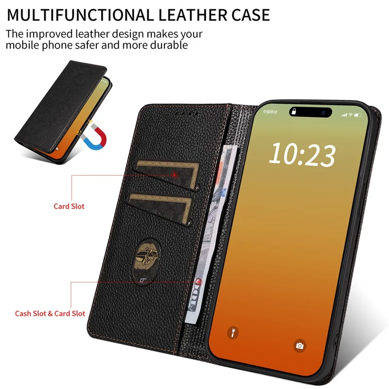For iPhone 14 Pro Max Case RFID Blocking Strong Magnetic Leather Wallet Phone Cover - Black