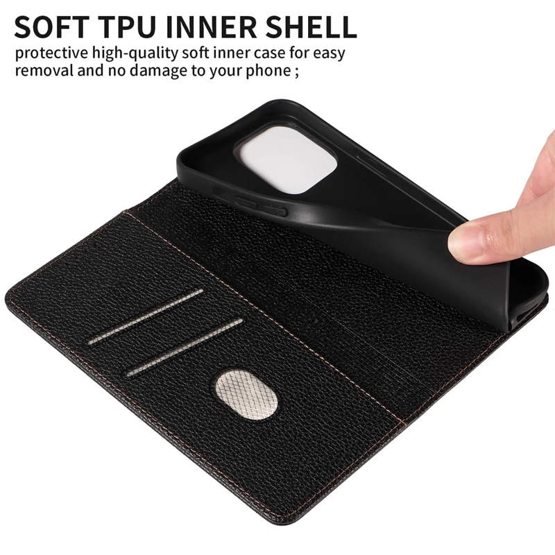 For iPhone 14 Pro Max Case RFID Blocking Strong Magnetic Leather Wallet Phone Cover - Black