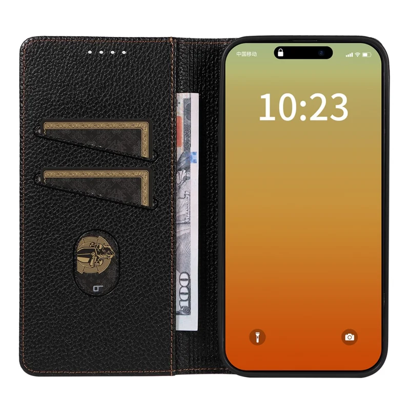 For iPhone 14 Pro Max Case RFID Blocking Strong Magnetic Leather Wallet Phone Cover - Black