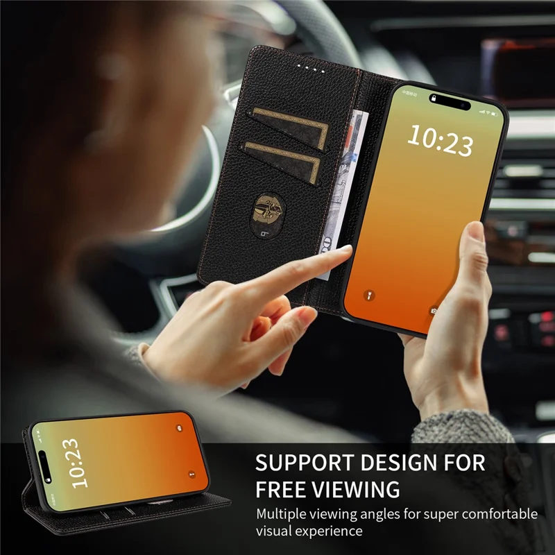 For iPhone 14 Pro Max Case RFID Blocking Strong Magnetic Leather Wallet Phone Cover - Black