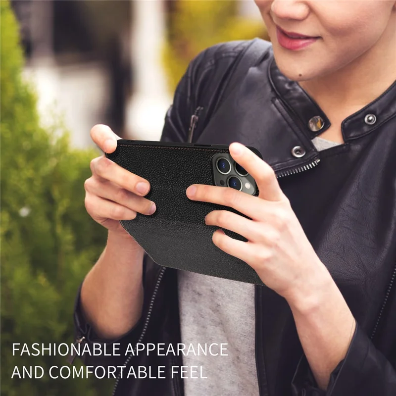 For iPhone 14 Pro Max Case RFID Blocking Strong Magnetic Leather Wallet Phone Cover - Black