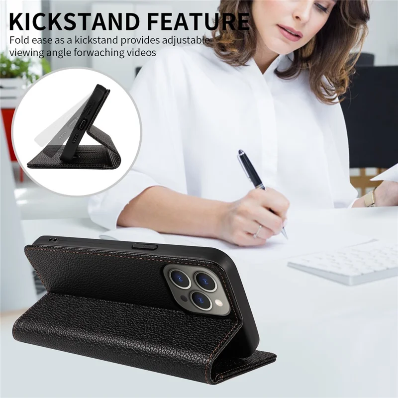 For iPhone 14 Pro Max Case RFID Blocking Strong Magnetic Leather Wallet Phone Cover - Black