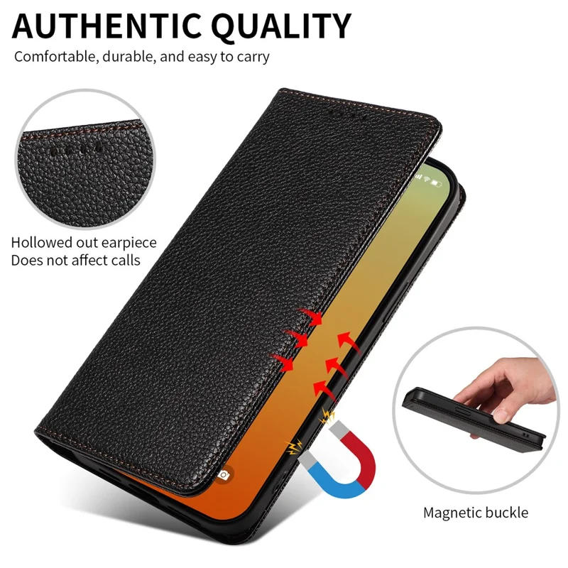 For iPhone 14 Pro Max Case RFID Blocking Strong Magnetic Leather Wallet Phone Cover - Black