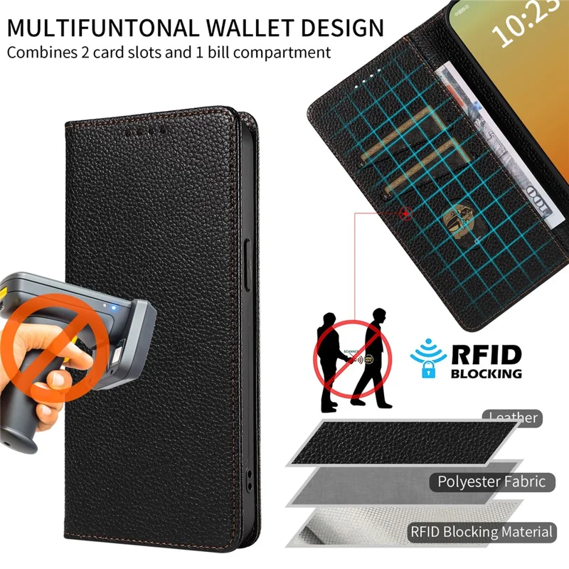 For iPhone 14 Pro Max Case RFID Blocking Strong Magnetic Leather Wallet Phone Cover - Black