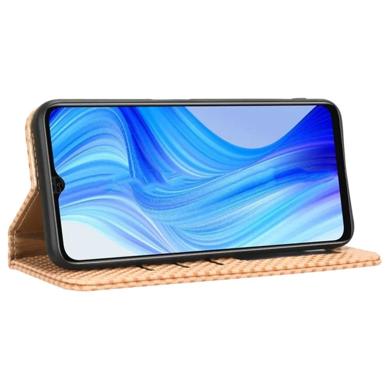 For Realme V20 5G Shockproof PU Leather Phone Wallet Case Grid Texture Magnetic Auto-absorbed Phone Protective Cover with Stand - Beige