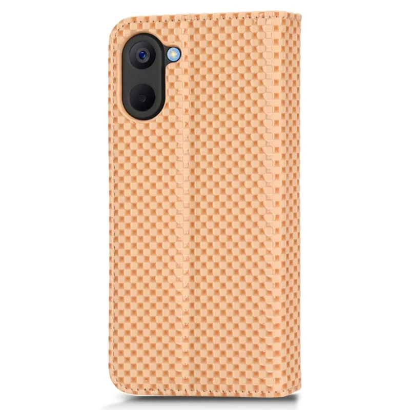 For Realme V20 5G Shockproof PU Leather Phone Wallet Case Grid Texture Magnetic Auto-absorbed Phone Protective Cover with Stand - Beige