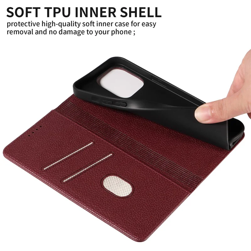 For iPhone 14 Pro Case RFID Blocking Strong Magnetic Leather Wallet Phone Cover - Wine Red