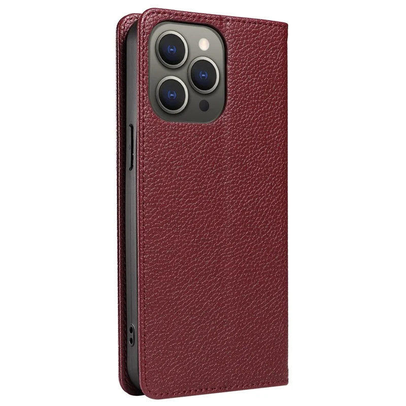 For iPhone 14 Pro Case RFID Blocking Strong Magnetic Leather Wallet Phone Cover - Wine Red