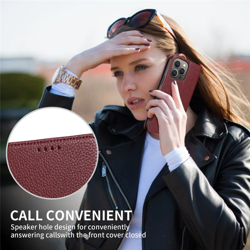 For iPhone 14 Pro Case RFID Blocking Strong Magnetic Leather Wallet Phone Cover - Wine Red