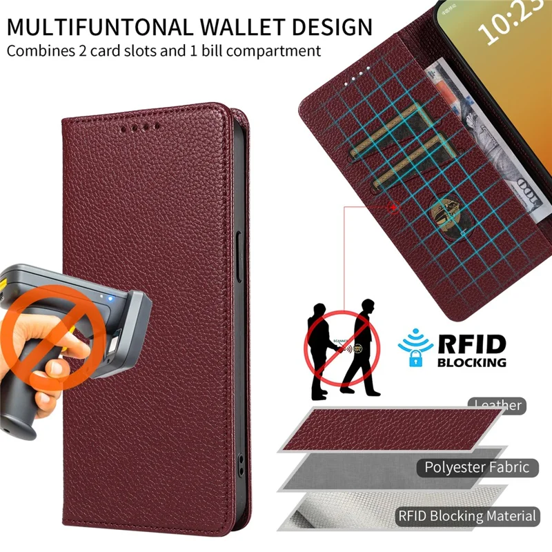 For iPhone 14 Pro Case RFID Blocking Strong Magnetic Leather Wallet Phone Cover - Wine Red