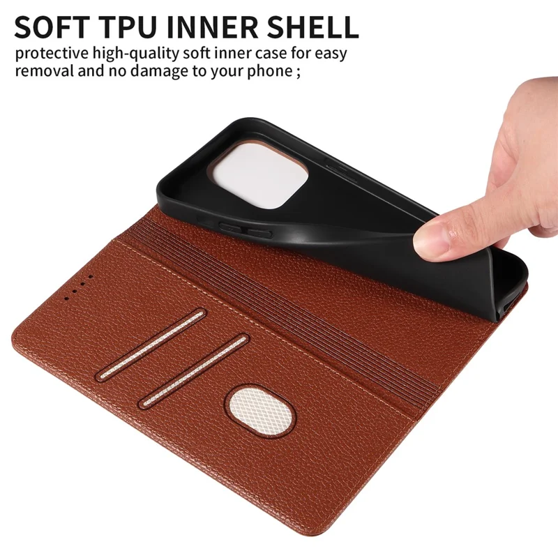 For iPhone 13 Pro Max Case RFID Blocking Strong Magnetic Leather Wallet Phone Cover - Brown
