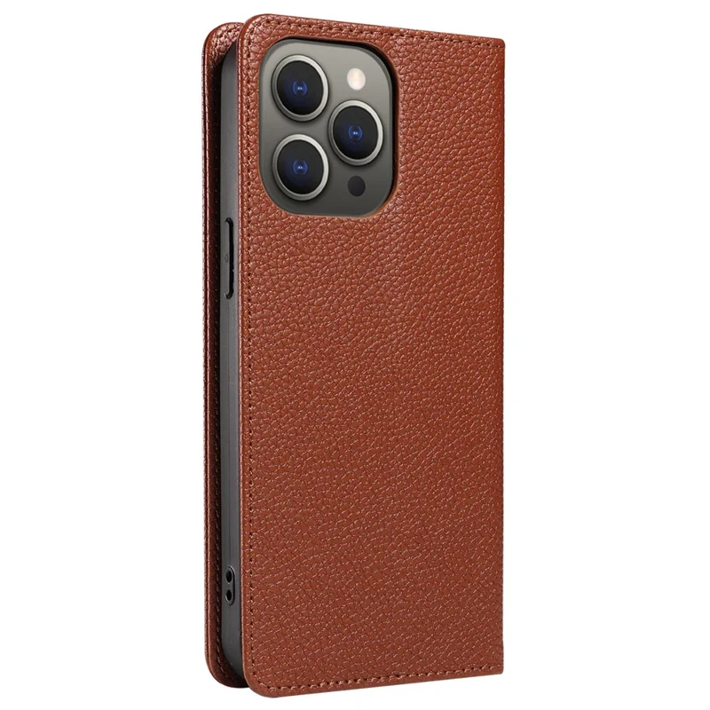For iPhone 13 Pro Max Case RFID Blocking Strong Magnetic Leather Wallet Phone Cover - Brown