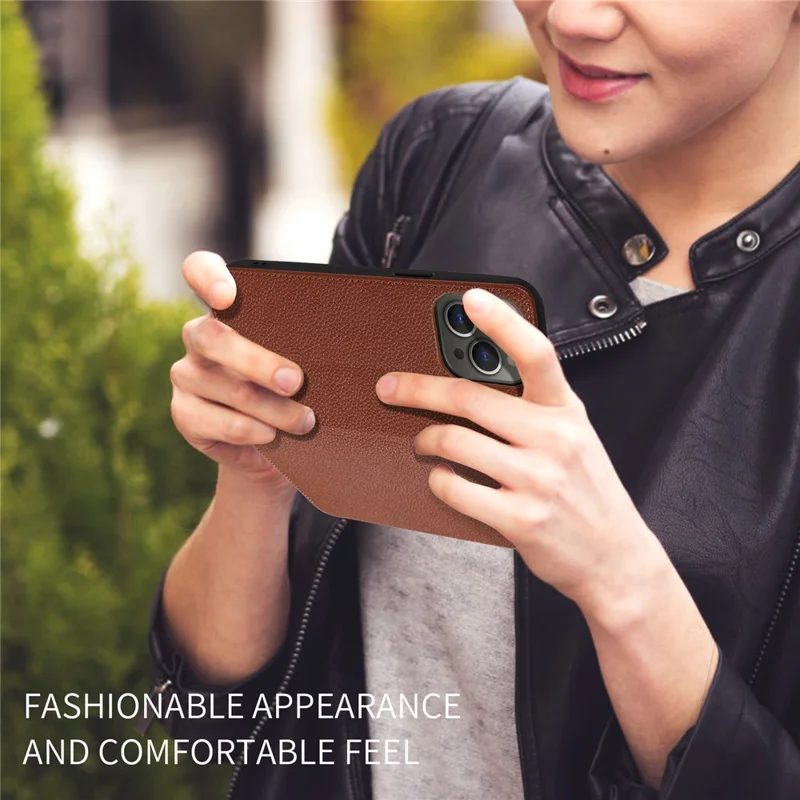 For iPhone 13 Pro Max Case RFID Blocking Strong Magnetic Leather Wallet Phone Cover - Brown
