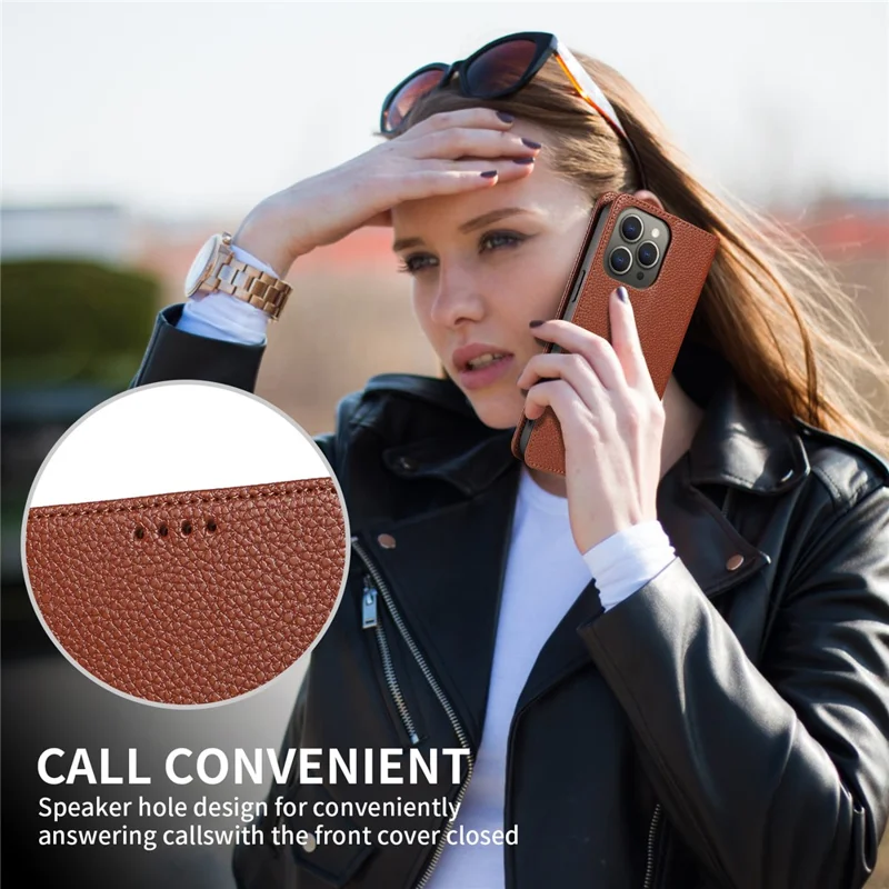 For iPhone 13 Pro Max Case RFID Blocking Strong Magnetic Leather Wallet Phone Cover - Brown