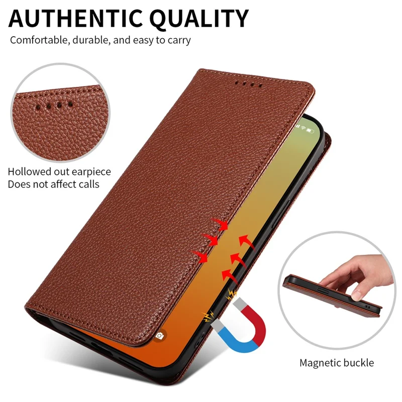 For iPhone 13 Pro Max Case RFID Blocking Strong Magnetic Leather Wallet Phone Cover - Brown