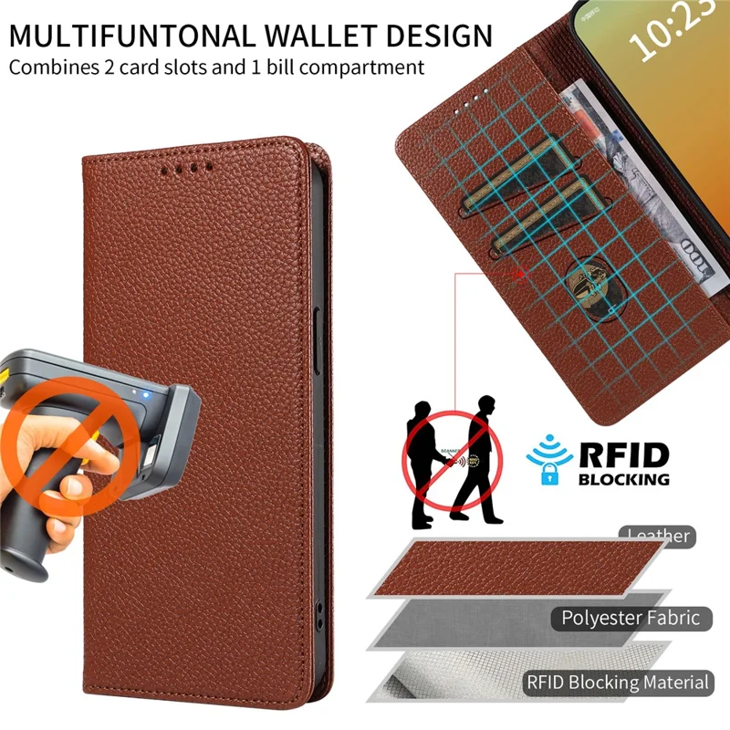 For iPhone 13 Pro Max Case RFID Blocking Strong Magnetic Leather Wallet Phone Cover - Brown