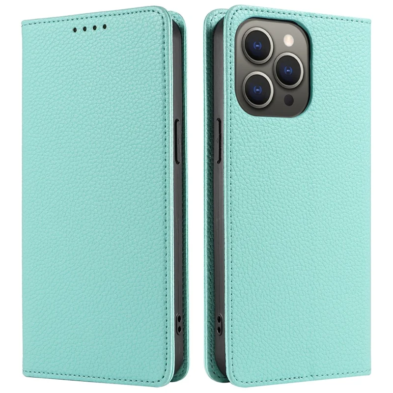 For iPhone 13 Pro Case RFID Blocking Strong Magnetic Leather Wallet Phone Cover - Mint Green