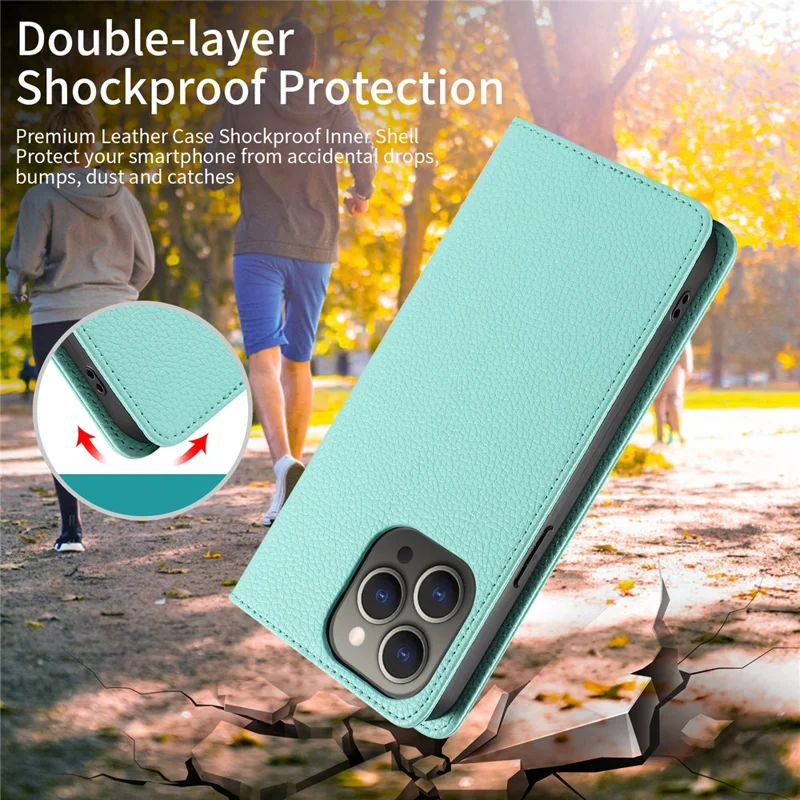 For iPhone 13 Pro Case RFID Blocking Strong Magnetic Leather Wallet Phone Cover - Mint Green