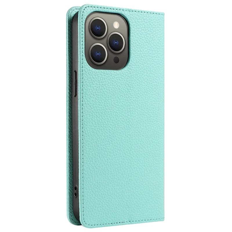 For iPhone 13 Pro Case RFID Blocking Strong Magnetic Leather Wallet Phone Cover - Mint Green