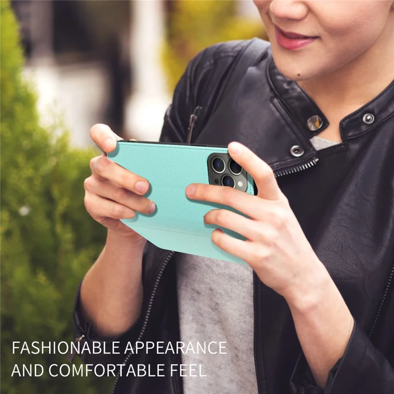 For iPhone 13 Pro Case RFID Blocking Strong Magnetic Leather Wallet Phone Cover - Mint Green