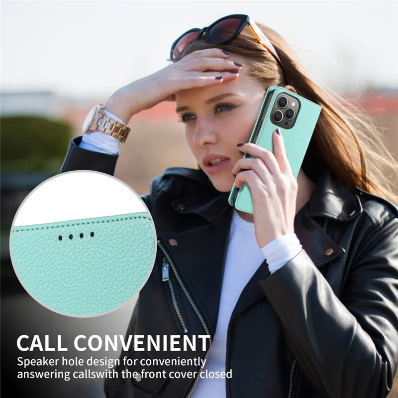 For iPhone 13 Pro Case RFID Blocking Strong Magnetic Leather Wallet Phone Cover - Mint Green