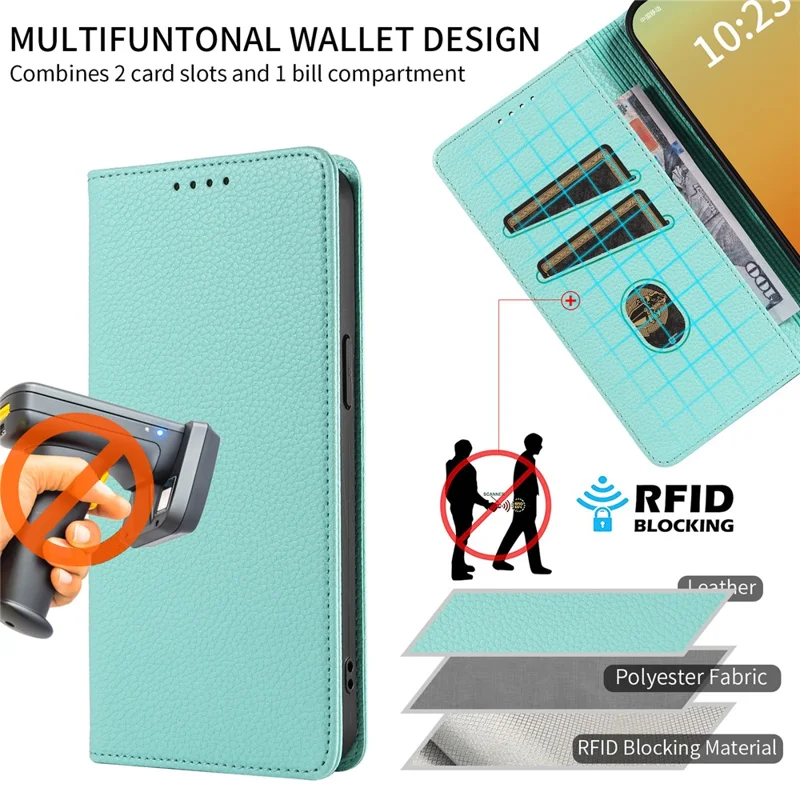 For iPhone 13 Pro Case RFID Blocking Strong Magnetic Leather Wallet Phone Cover - Mint Green