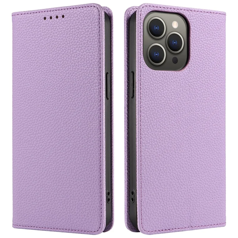 For iPhone 15 Pro Max Case RFID Blocking Strong Magnetic Leather Wallet Phone Cover - Purple