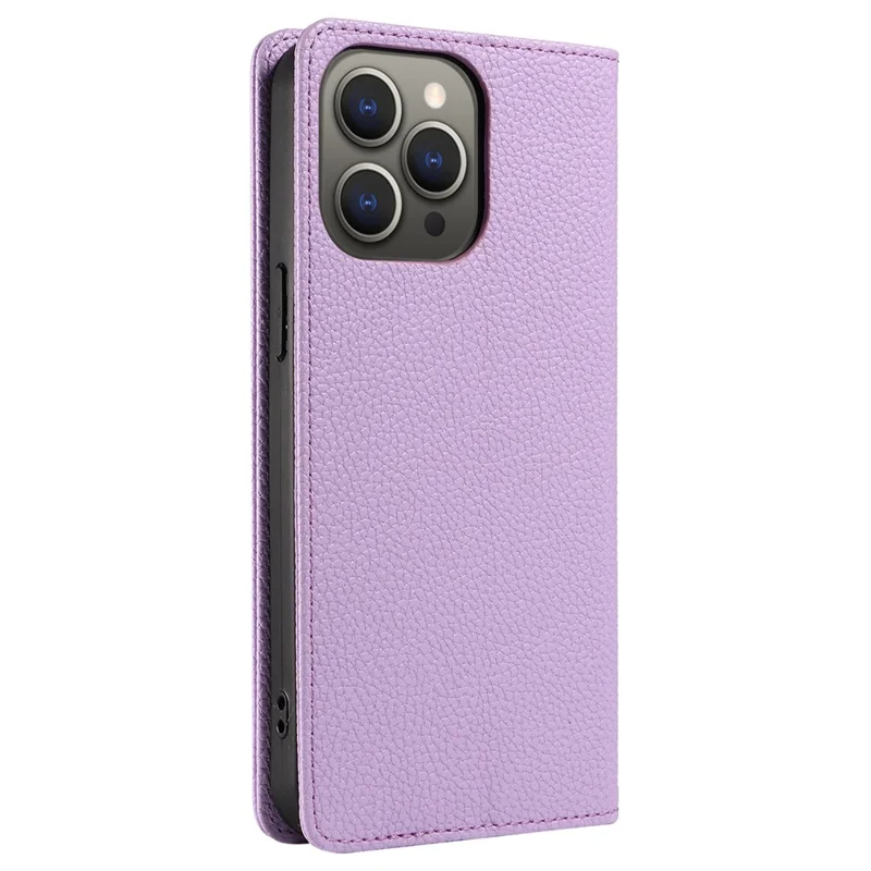 For iPhone 15 Pro Max Case RFID Blocking Strong Magnetic Leather Wallet Phone Cover - Purple