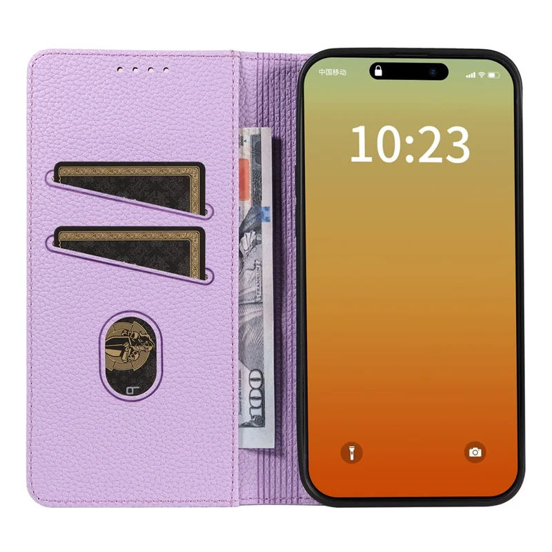 For iPhone 15 Pro Max Case RFID Blocking Strong Magnetic Leather Wallet Phone Cover - Purple