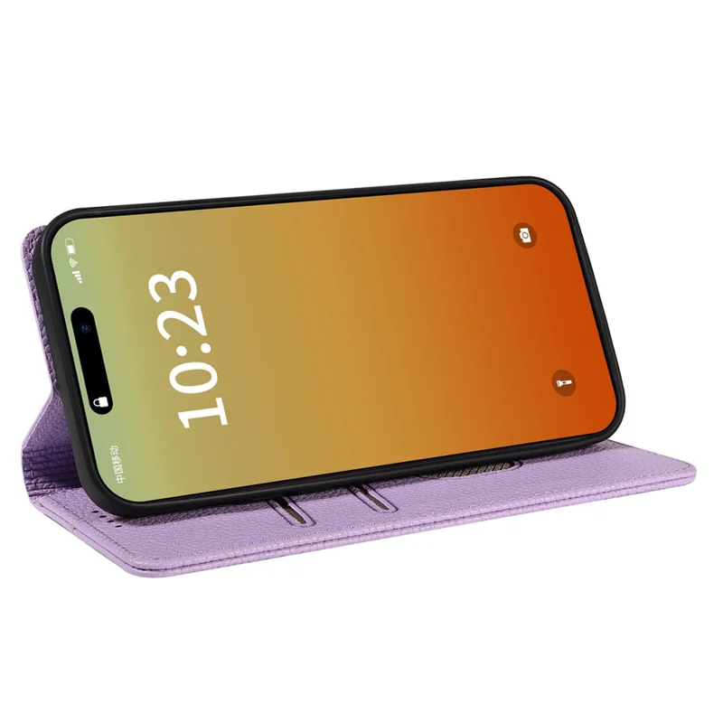 For iPhone 15 Pro Max Case RFID Blocking Strong Magnetic Leather Wallet Phone Cover - Purple