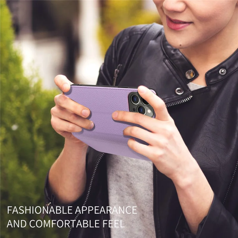 For iPhone 15 Pro Max Case RFID Blocking Strong Magnetic Leather Wallet Phone Cover - Purple