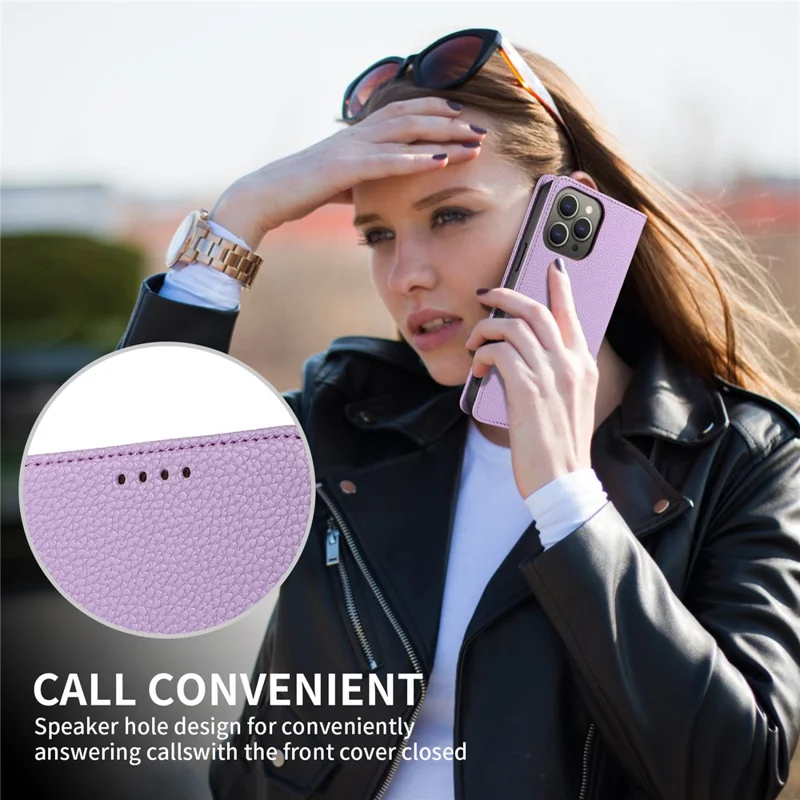 For iPhone 15 Pro Max Case RFID Blocking Strong Magnetic Leather Wallet Phone Cover - Purple