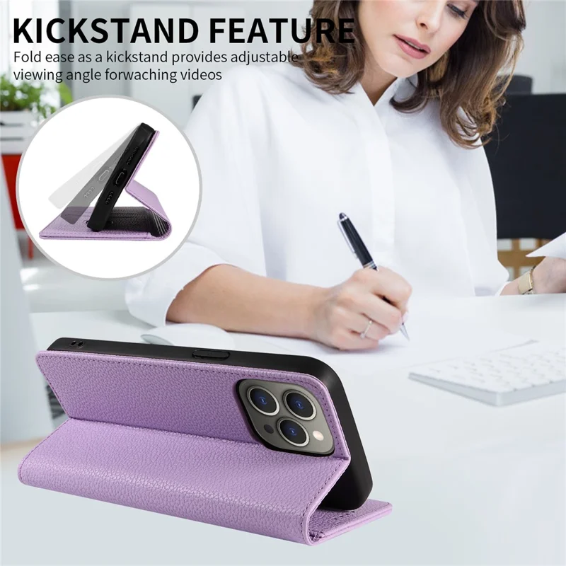 For iPhone 15 Pro Max Case RFID Blocking Strong Magnetic Leather Wallet Phone Cover - Purple