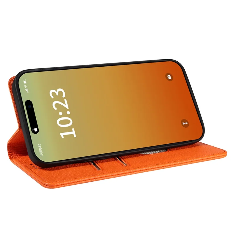 Voor iPhone 15 Pro hoesje RFID-blokkering met sterke magneet Lederen portemonnee telefoonhoes - Oranje