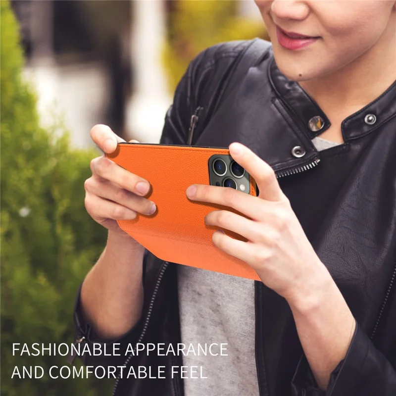 Voor iPhone 15 Pro hoesje RFID-blokkering met sterke magneet Lederen portemonnee telefoonhoes - Oranje