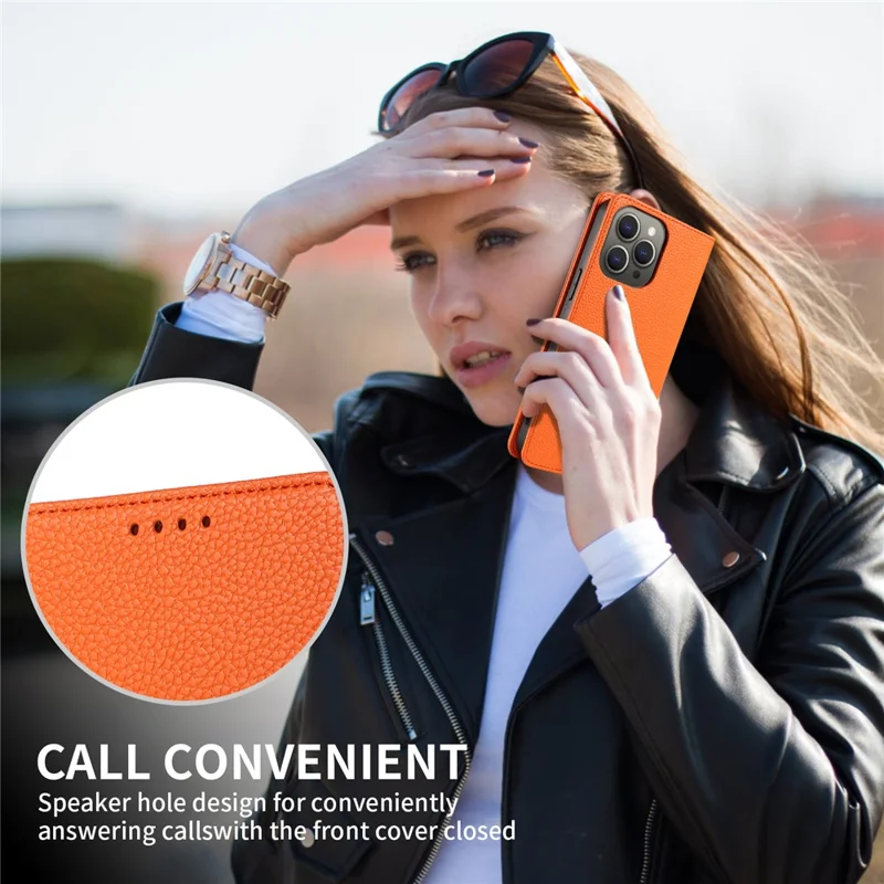 Voor iPhone 15 Pro hoesje RFID-blokkering met sterke magneet Lederen portemonnee telefoonhoes - Oranje