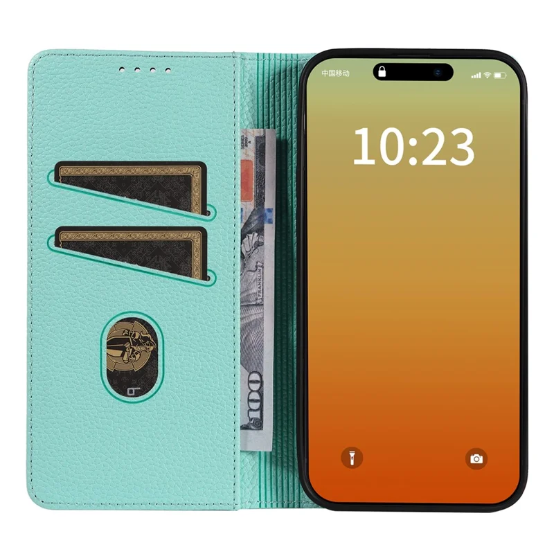 For iPhone 16 Pro Max Case RFID Blocking Strong Magnetic Leather Wallet Phone Cover - Mint Green
