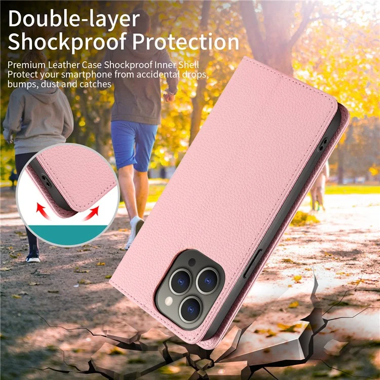 Custodia per iPhone 16 Pro Caso RFID Blocking Strong Magnetic Leather Wallet Phone Cover - Rosa