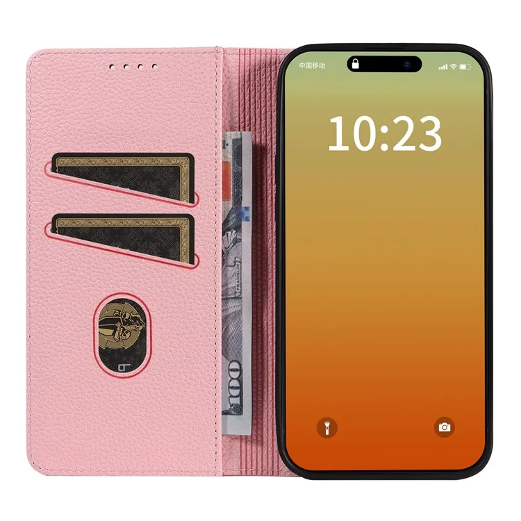 Custodia per iPhone 16 Pro Caso RFID Blocking Strong Magnetic Leather Wallet Phone Cover - Rosa