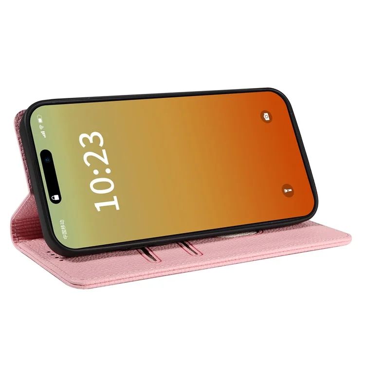 Custodia per iPhone 16 Pro Caso RFID Blocking Strong Magnetic Leather Wallet Phone Cover - Rosa