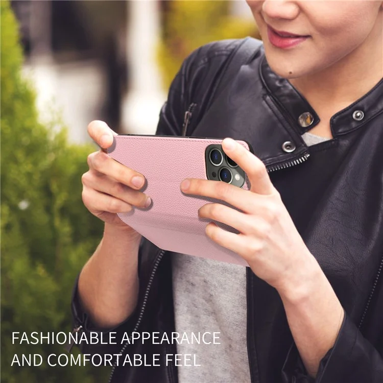 Custodia per iPhone 16 Pro Caso RFID Blocking Strong Magnetic Leather Wallet Phone Cover - Rosa