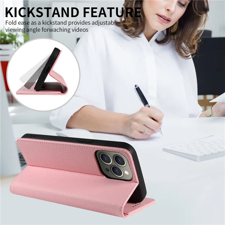 Custodia per iPhone 16 Pro Caso RFID Blocking Strong Magnetic Leather Wallet Phone Cover - Rosa
