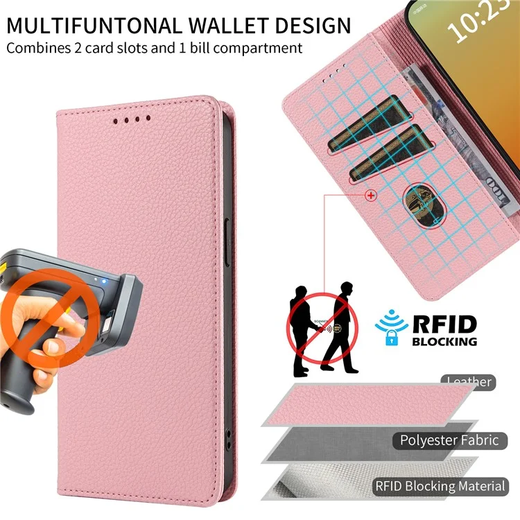Custodia per iPhone 16 Pro Caso RFID Blocking Strong Magnetic Leather Wallet Phone Cover - Rosa