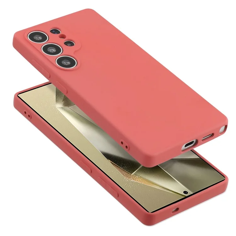 For Samsung Galaxy S25 Ultra Case TPU Back Soft Anti-Scratch Fiber Lining Phone Cover - Hawthorn Red