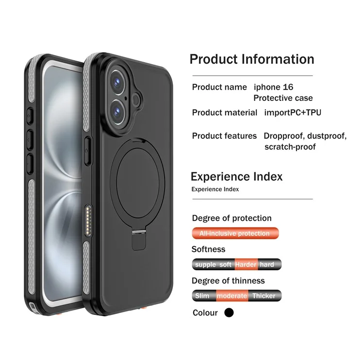 REDPEPPER IP68 Waterproof Case For iPhone 16 Phone Back Cover Kickstand Compatible with MagSafe