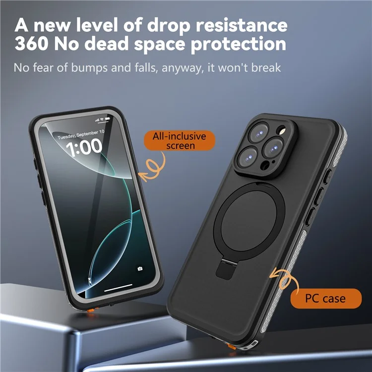 REDPEPPER IP68 Waterproof Case For iPhone 16 Pro Phone Back Cover Kickstand Compatible with MagSafe