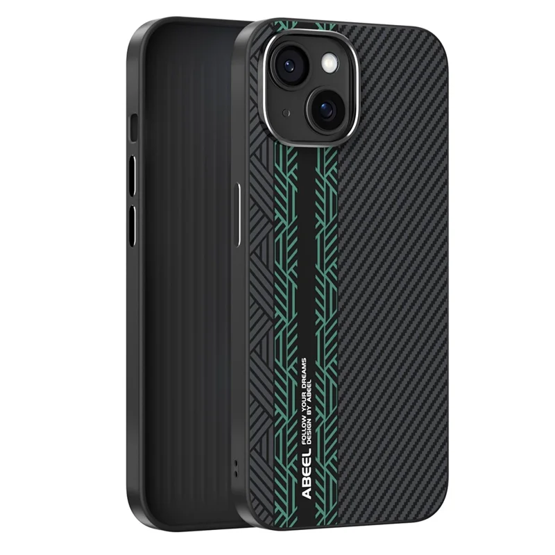 ABEEL For iPhone 15 Case PC + TPU + Aluminum Alloy + PU Leather Phone Cover Compatible with MagSafe - Texture 2