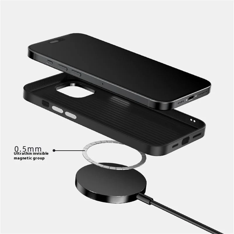 ABEEL For iPhone 15 Case PC + TPU + Aluminum Alloy + PU Leather Phone Cover Compatible with MagSafe - Texture 2