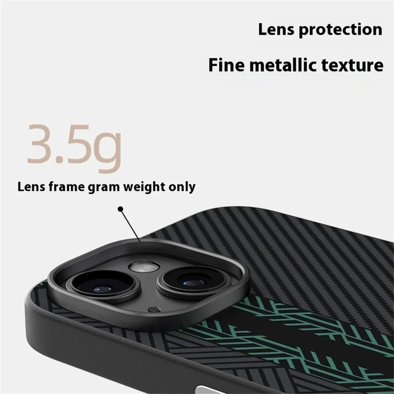 ABEEL For iPhone 15 Case PC + TPU + Aluminum Alloy + PU Leather Phone Cover Compatible with MagSafe - Texture 2